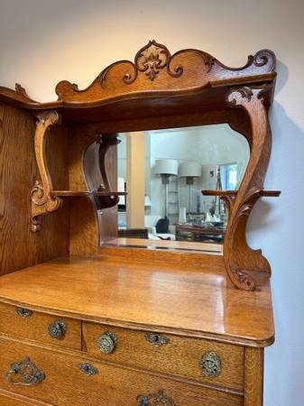 Antique Honey Oak Side By Side China Buffet