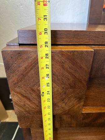 Vintage Lane Staccato Brutalist Mid Century Walnut Credenza with Mirror