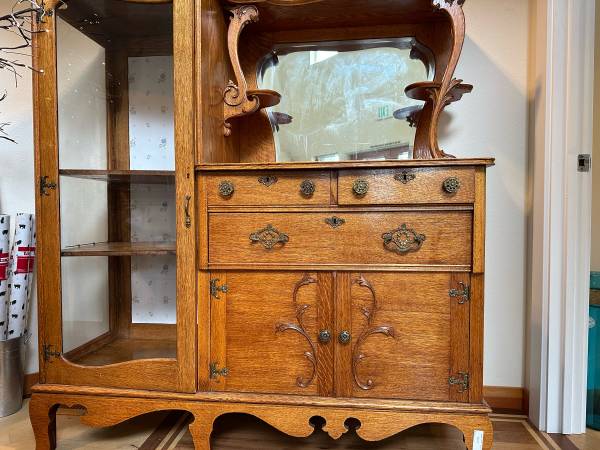 Antique Honey Oak Side By Side China Buffet