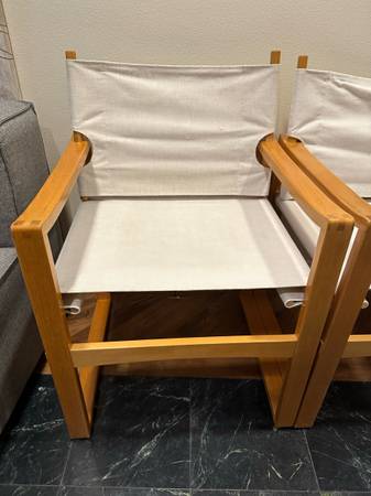 Vintage Mid Century Wooden Canvas Sling Safari Lounge Chairs Set Of 4