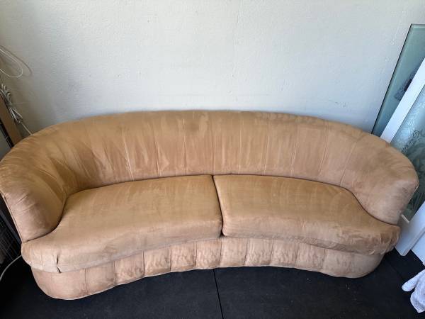 Custom Made By Weiman Preview Suede Mid Century Kidney Shaped Curved Sofa