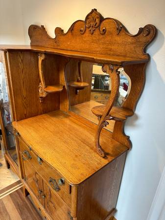 Antique Honey Oak Side By Side China Buffet