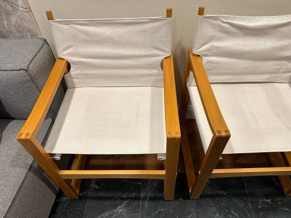 Vintage Mid Century Wooden Canvas Sling Safari Lounge Chairs Set Of 4