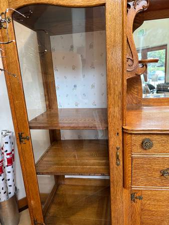 Antique Honey Oak Side By Side China Buffet