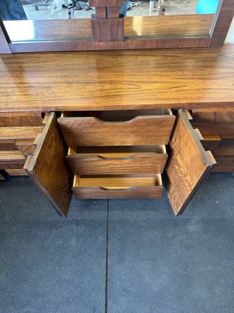 Vintage Lane Staccato Brutalist Mid Century Walnut Credenza with Mirror