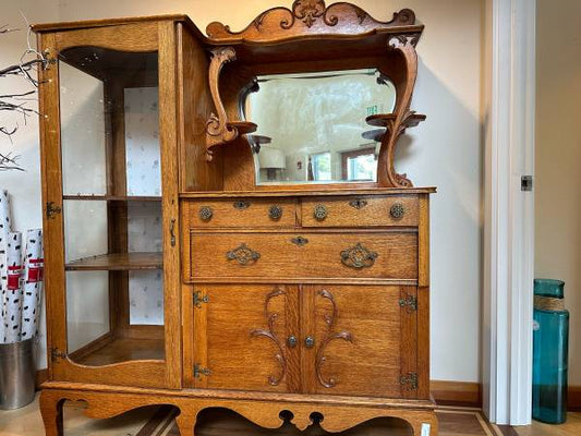 Antique Honey Oak Side By Side China Buffet