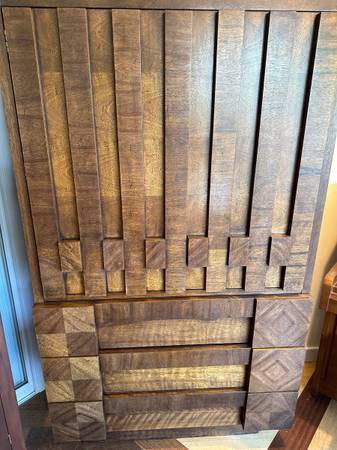 Vintage Lane Mid Century Walnut Brutalist Armoire