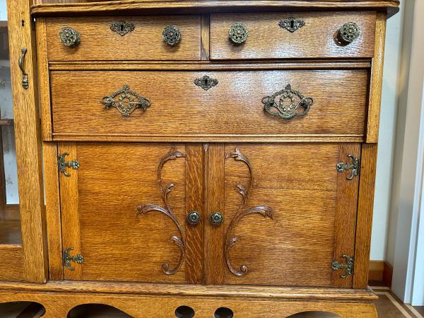 Antique Honey Oak Side By Side China Buffet