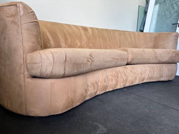 Custom Made By Weiman Preview Suede Mid Century Kidney Shaped Curved Sofa