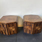 Pair of Vintage Lane Furniture Brutalist Mid Century Walnut Hexagonal Side Top Table Cabinets