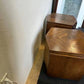 Pair of Vintage Lane Furniture Brutalist Mid Century Walnut Hexagonal Side Top Table Cabinets