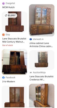 Lane Furniture Vintage Staccato Brutalist Mid Century Walnut Cabinet Hutch