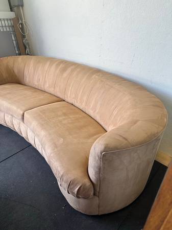 Custom Made By Weiman Preview Suede Mid Century Kidney Shaped Curved Sofa