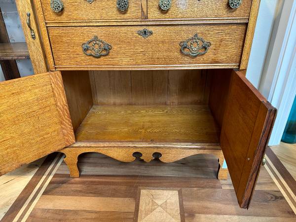 Antique Honey Oak Side By Side China Buffet