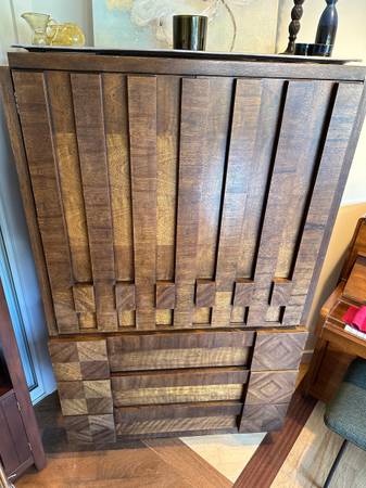 Vintage Lane Mid Century Walnut Brutalist Armoire