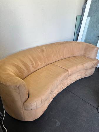 Custom Made By Weiman Preview Suede Mid Century Kidney Shaped Curved Sofa