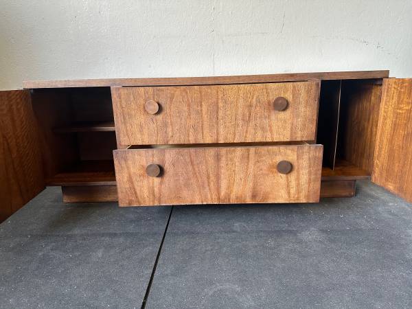 Lane Furniture Vintage Staccato Brutalist Mid Century Walnut Cabinet Hutch