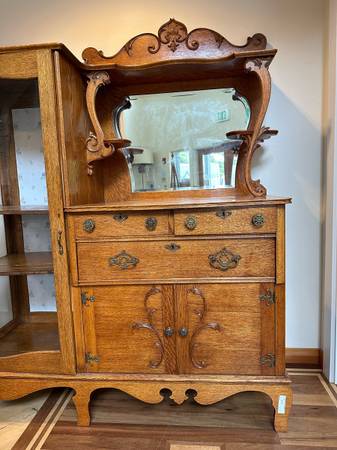 Antique Honey Oak Side By Side China Buffet