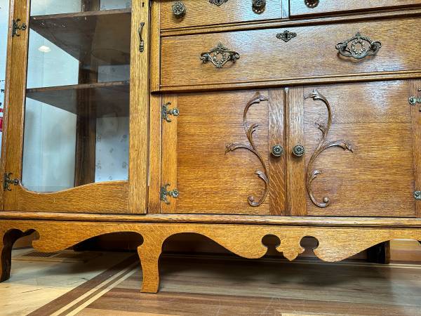 Antique Honey Oak Side By Side China Buffet