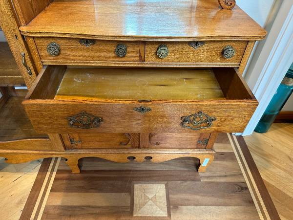 Antique Honey Oak Side By Side China Buffet