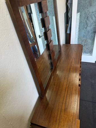 Vintage Lane Staccato Brutalist Mid Century Walnut Credenza with Mirror