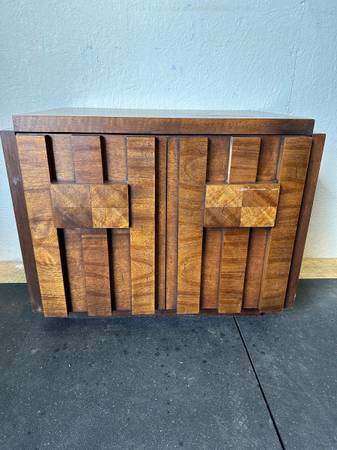 Lane Vintage Staccato Brutalist Mid Century Walnut Side Cabinet