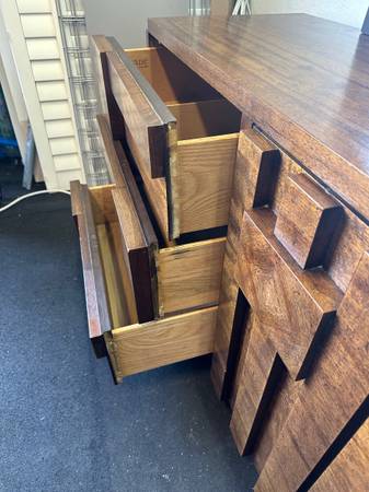 Vintage Lane Staccato Brutalist Mid Century Walnut Credenza with Mirror