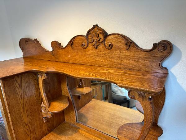 Antique Honey Oak Side By Side China Buffet