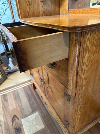 Antique Honey Oak Side By Side China Buffet