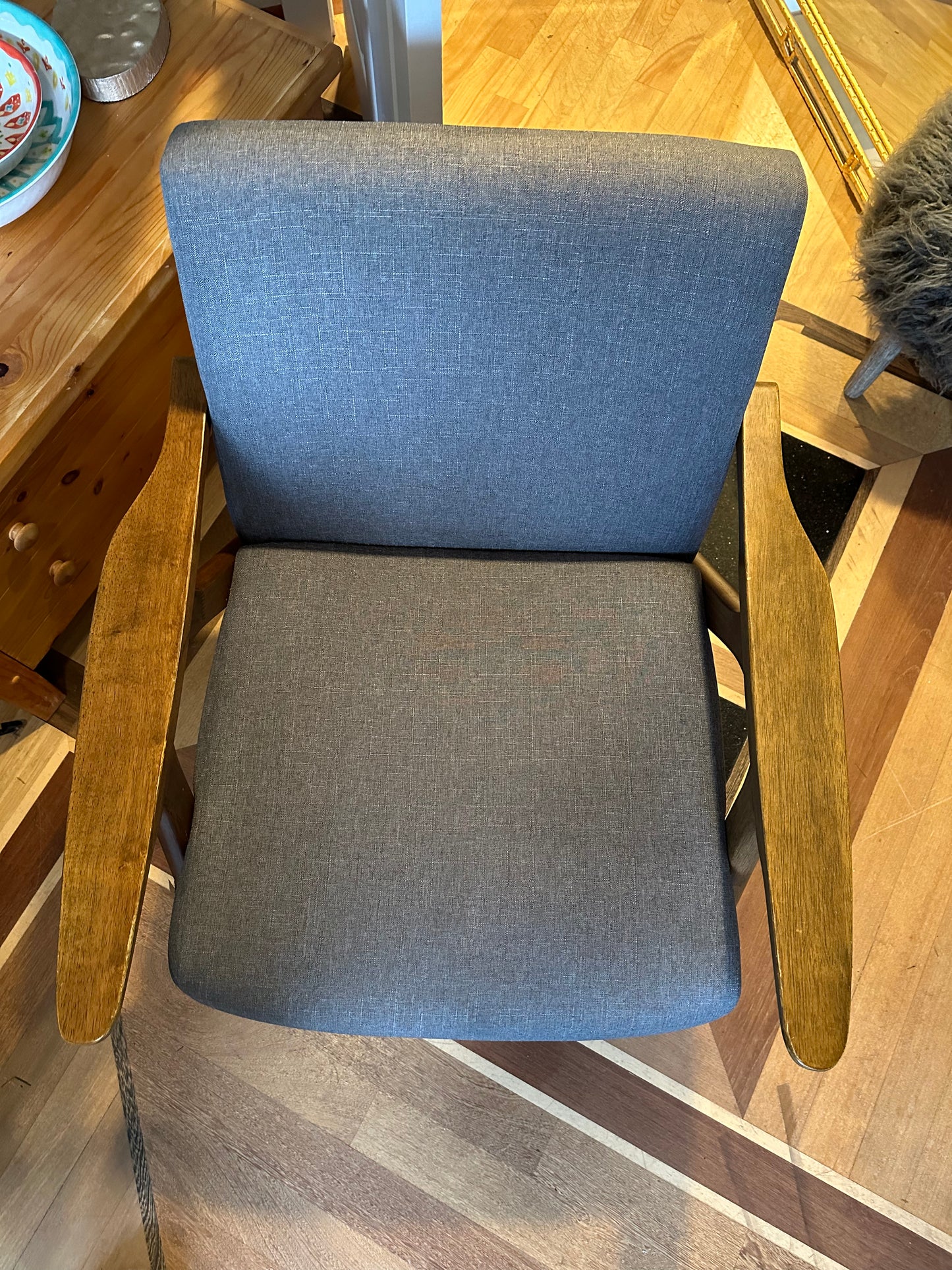 Mid century Modern Upholstered and Wood Lounge Chair Blue/Grey