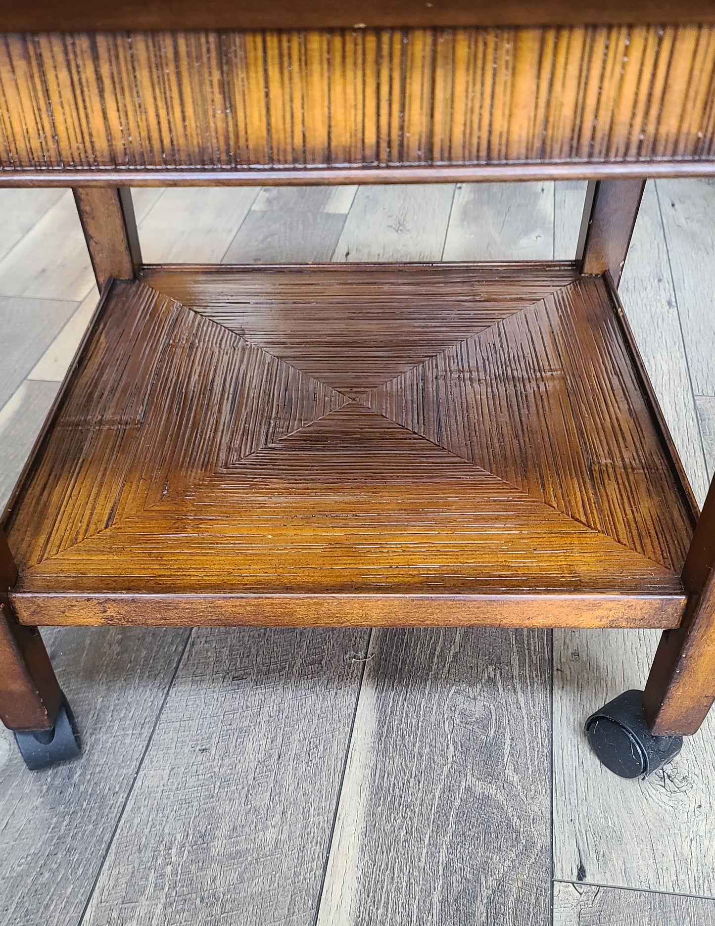 Solid Wood Glass Rolling Side Table