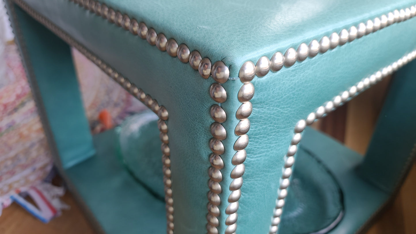 Teal Leather Side Table with Accents