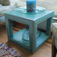 Teal Leather Side Table with Accents