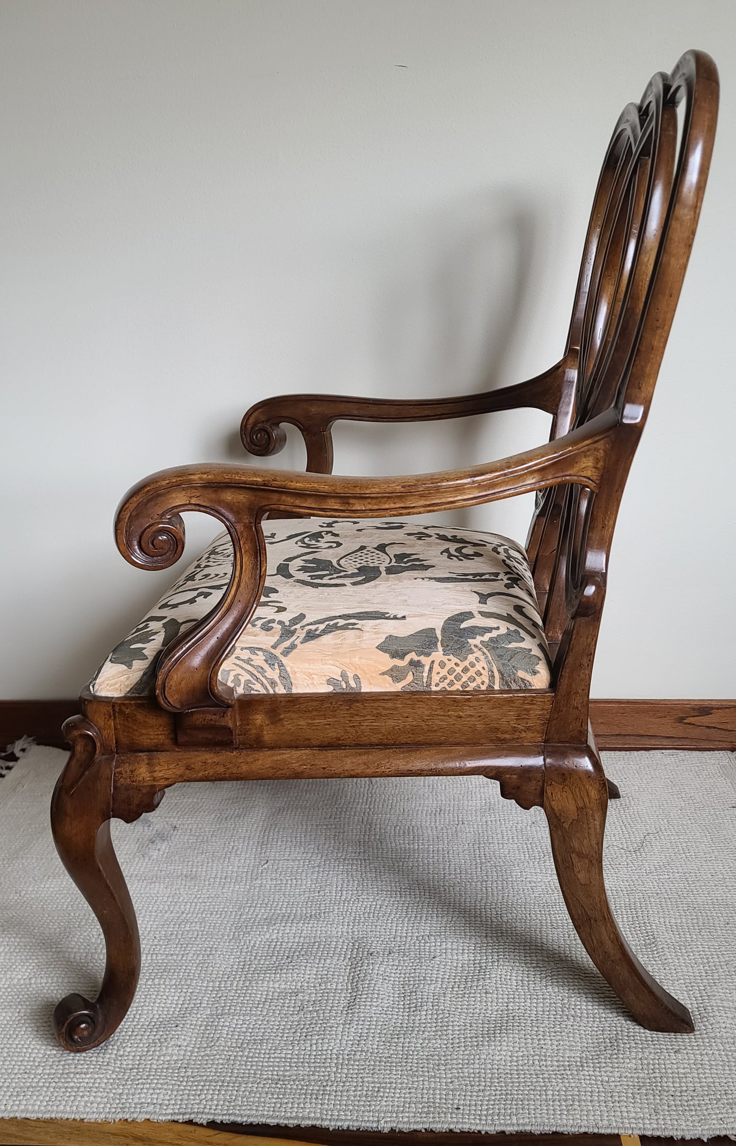 Ornate Thistle Pattern Vintage Wooden Armchair