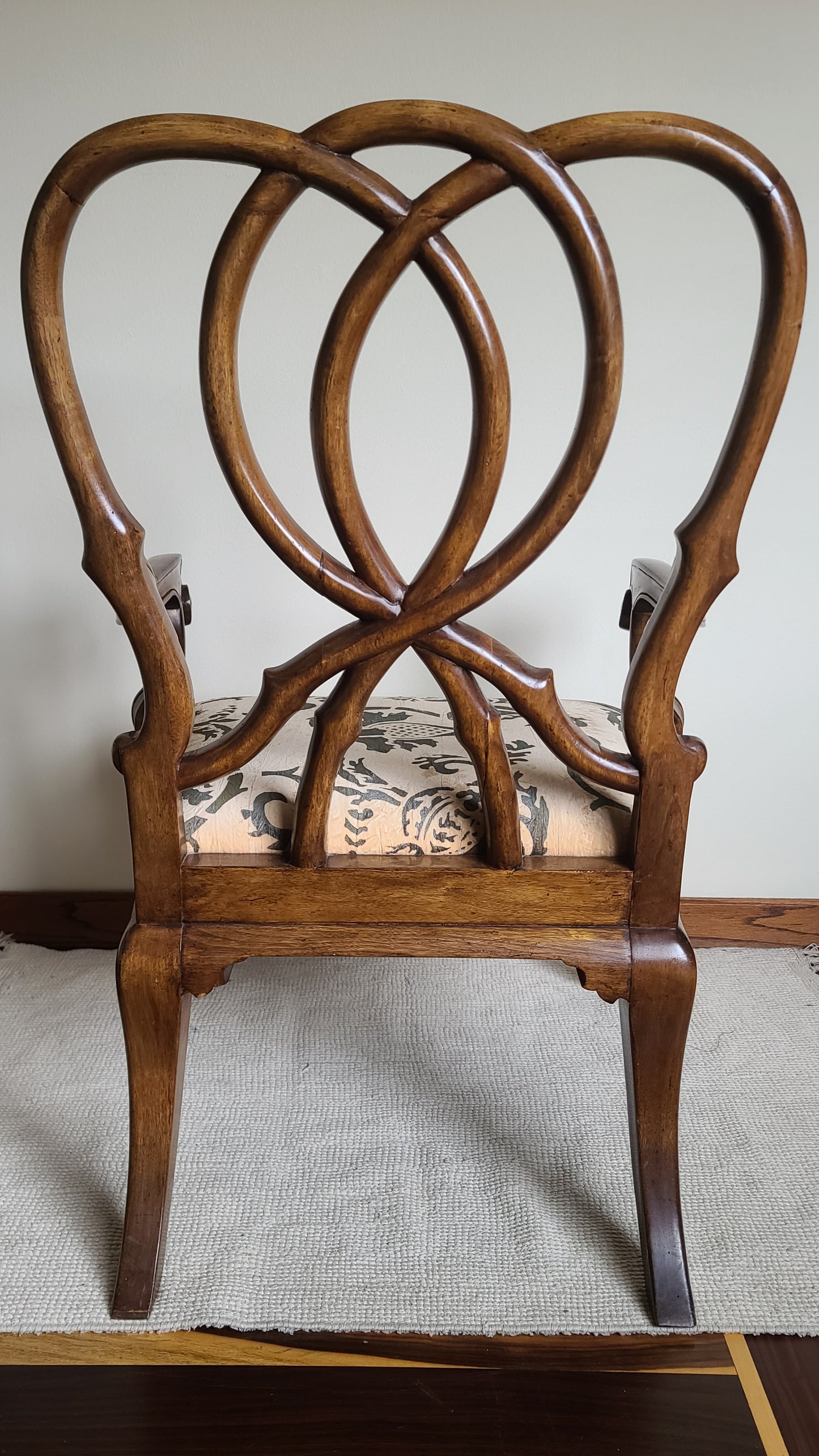 Ornate Thistle Pattern Vintage Wooden Armchair