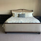 Brownstone King Bed, Wood, Sand Linen, Studded Accents