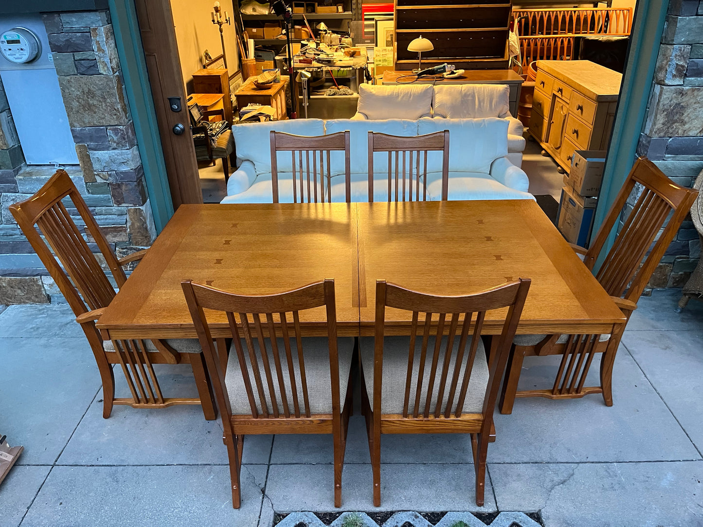 Mission Style Dining Table with Leaf + 6 Chairs