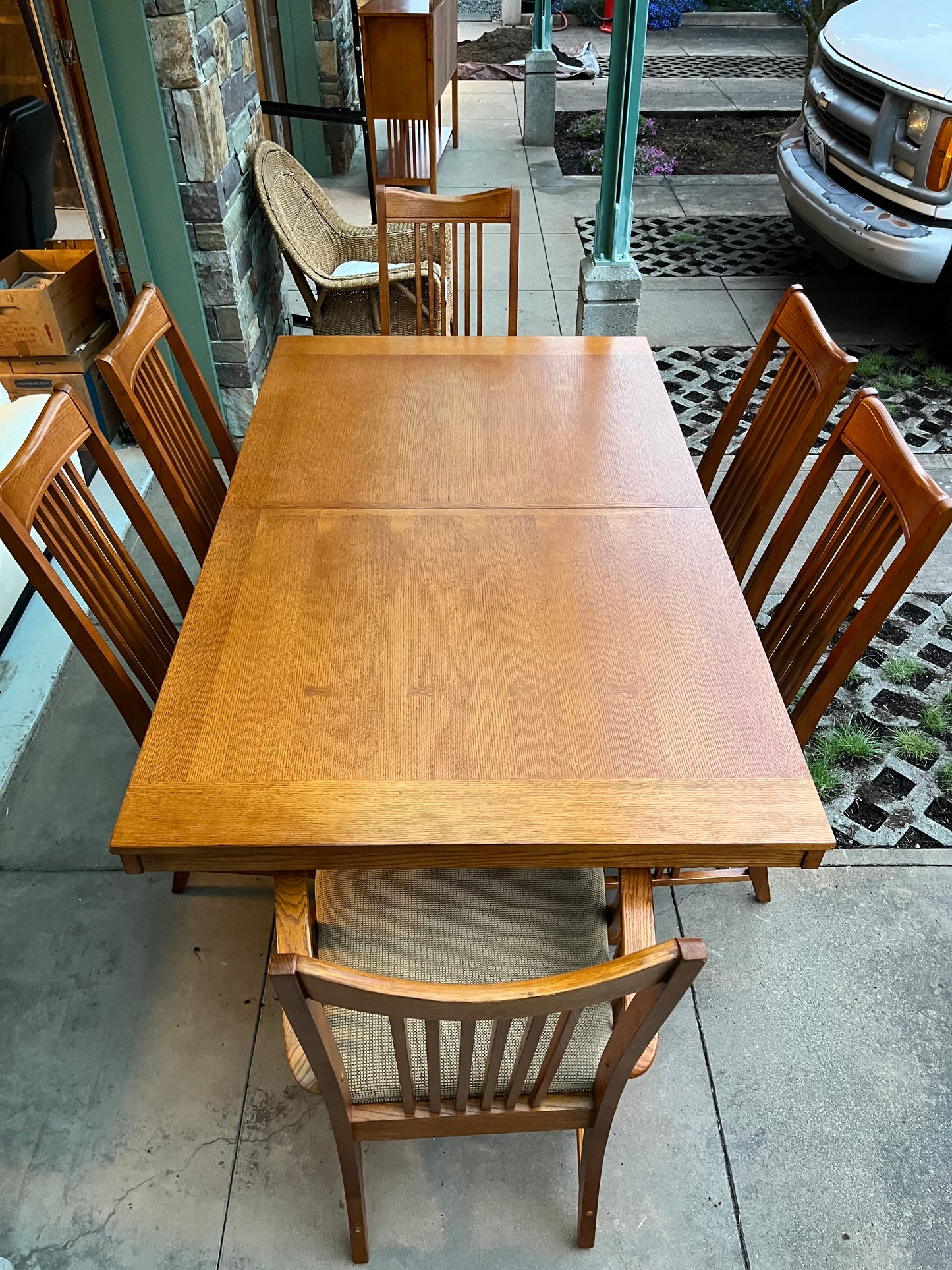 Mission Style Dining Table with Leaf + 6 Chairs