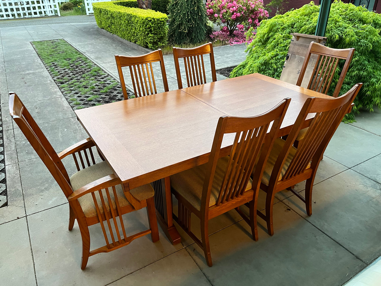 Mission Style Dining Table with Leaf + 6 Chairs