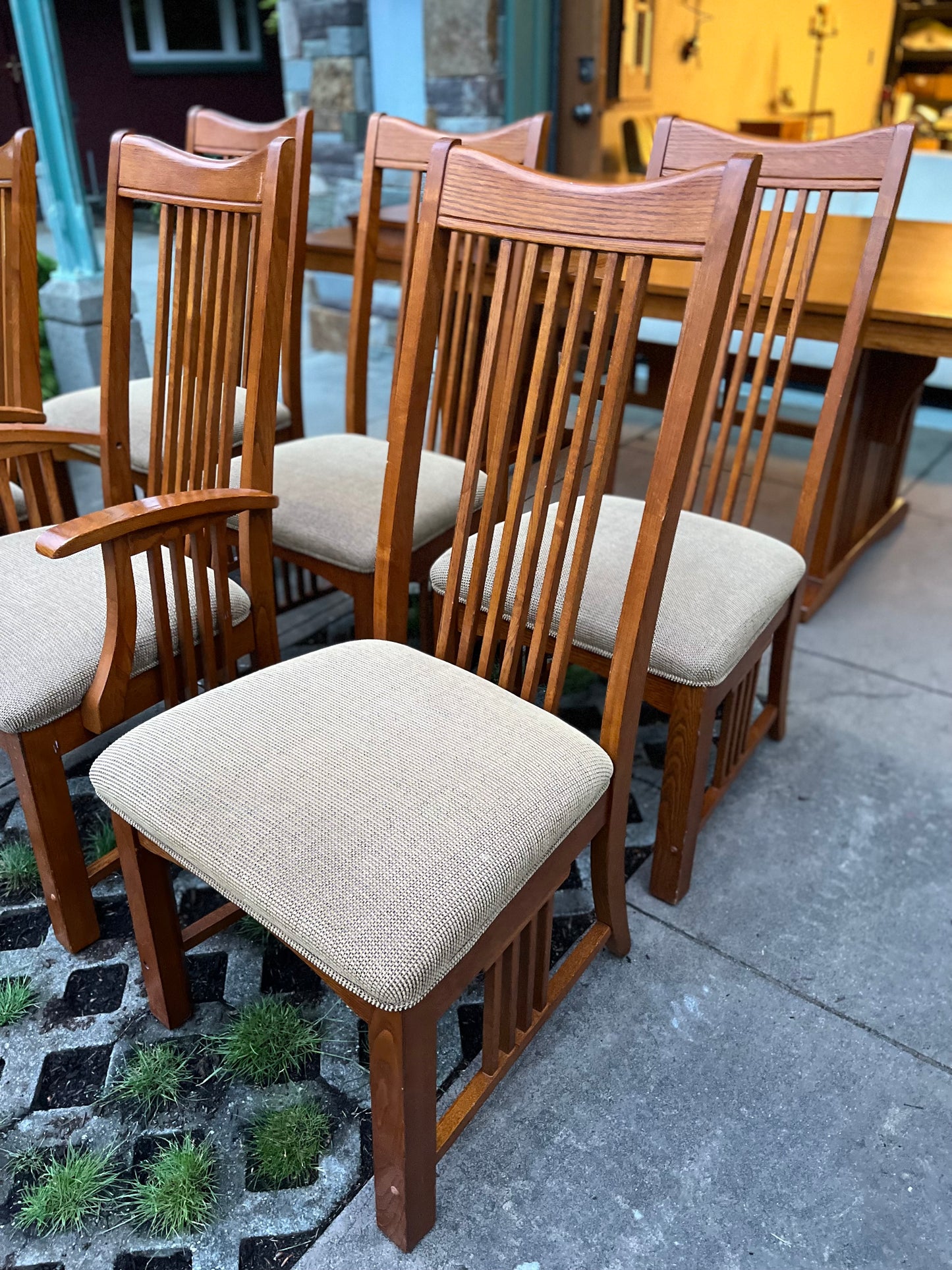 Mission Style Dining Table with Leaf + 6 Chairs