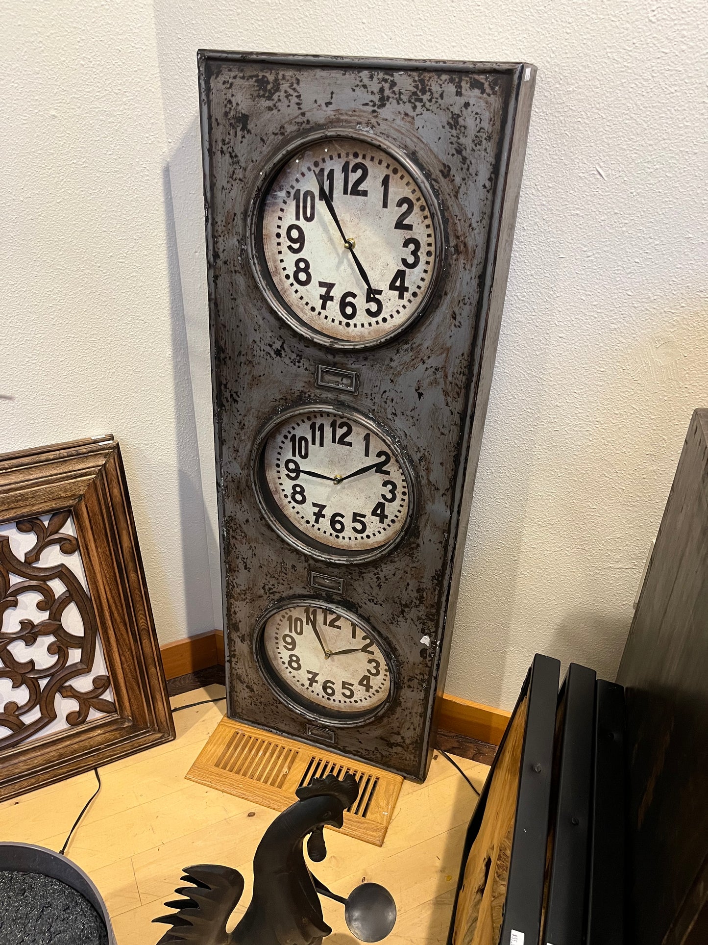 Metal Industrial Style 3 Time Zone Clock