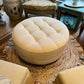 Ethan Allen Upholstered Circle Ottoman, Light Tan Twill