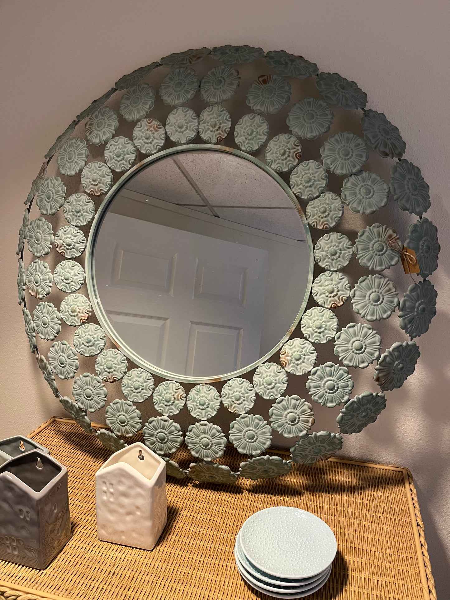 Round Flower Mirror, Iodized Copper Style