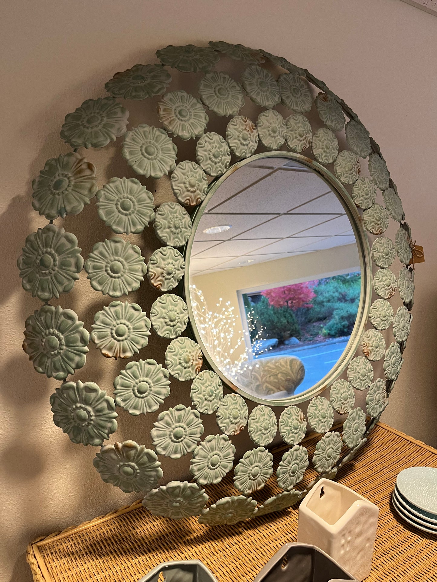 Round Flower Mirror, Iodized Copper Style