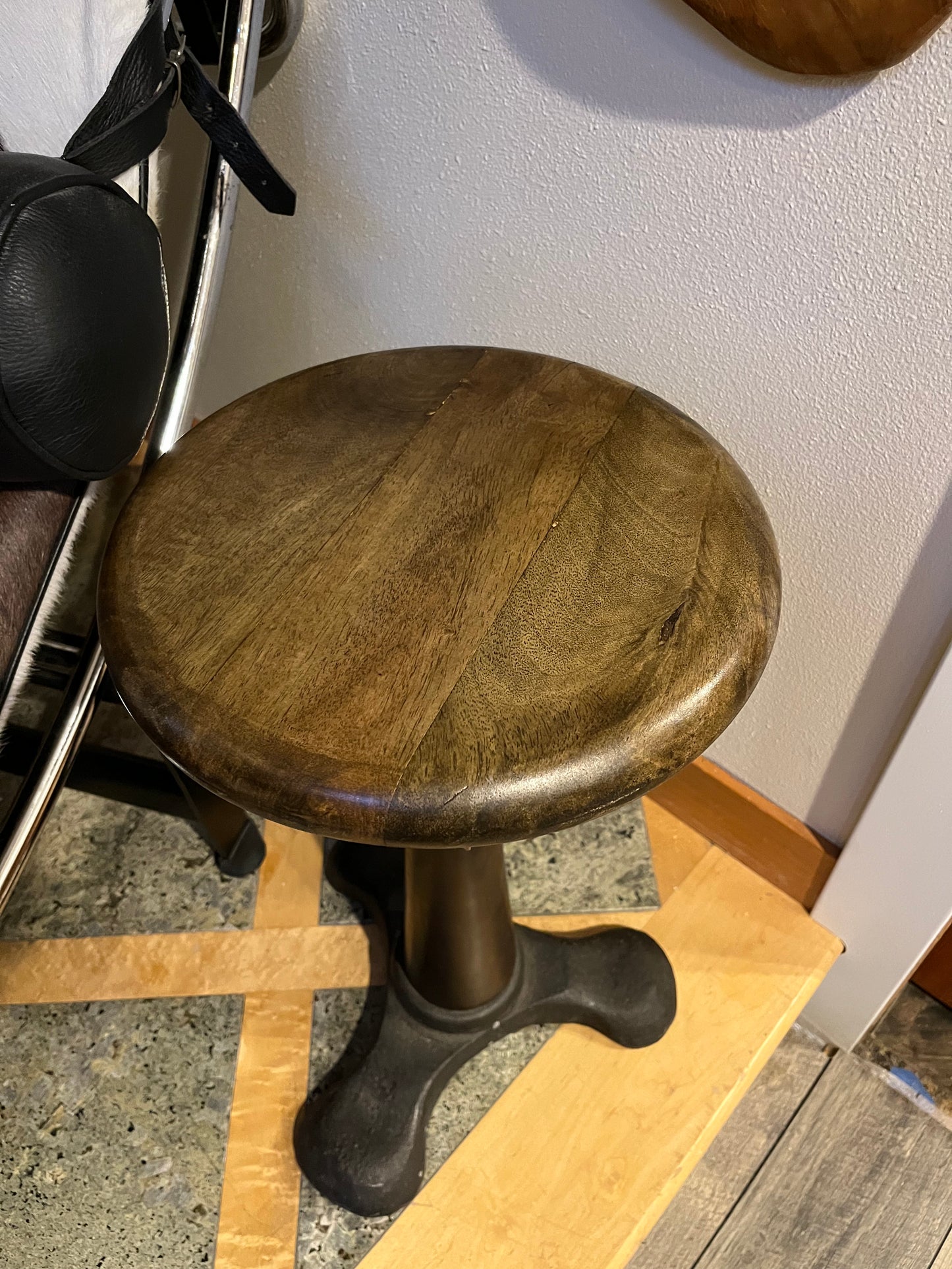 Industrial Steel and Wood Adjustable Side Table