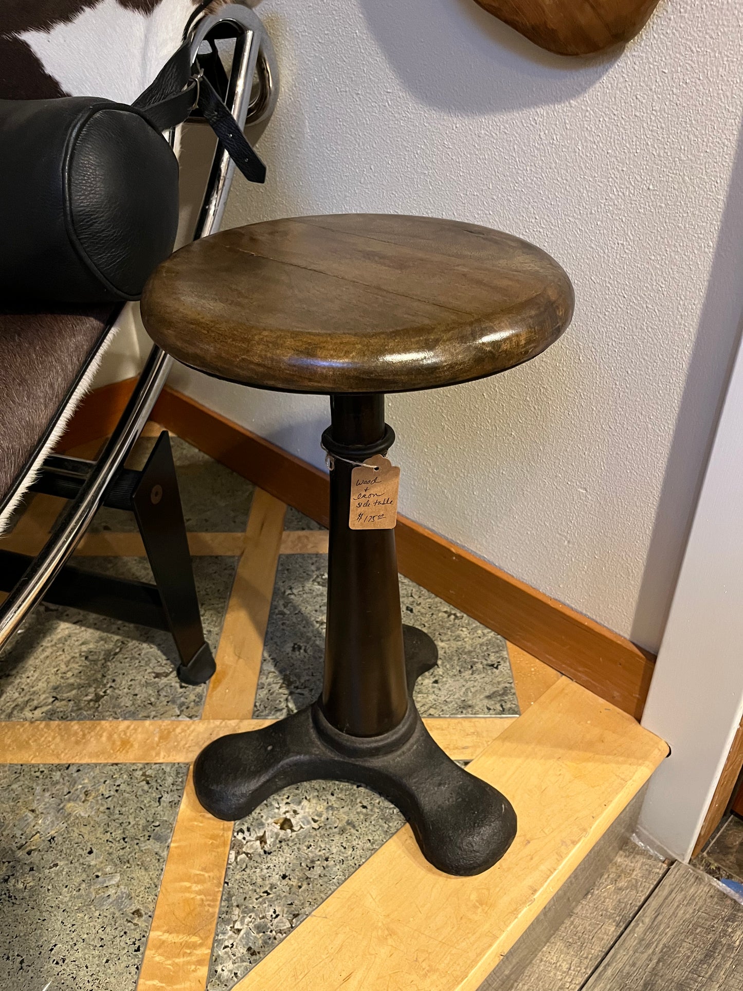 Industrial Steel and Wood Adjustable Side Table