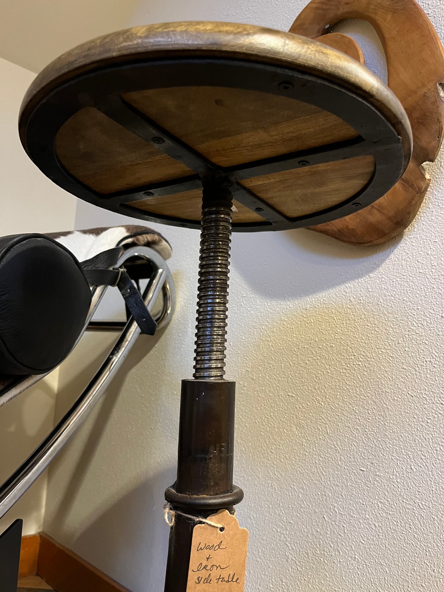 Industrial Steel and Wood Adjustable Side Table