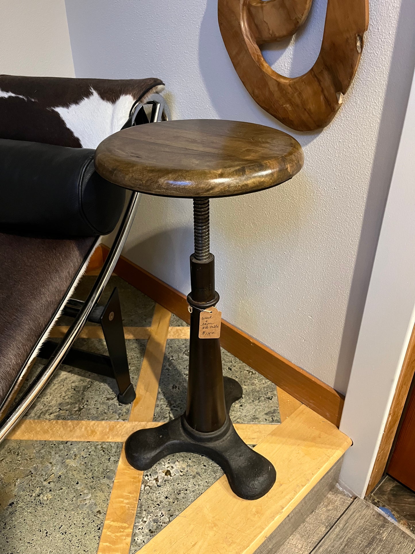 Industrial Steel and Wood Adjustable Side Table