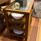 Wood and Glass Side Table Rolling Cart