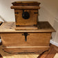 Antique Rolling Chest, Carved Wood and Steel Accents